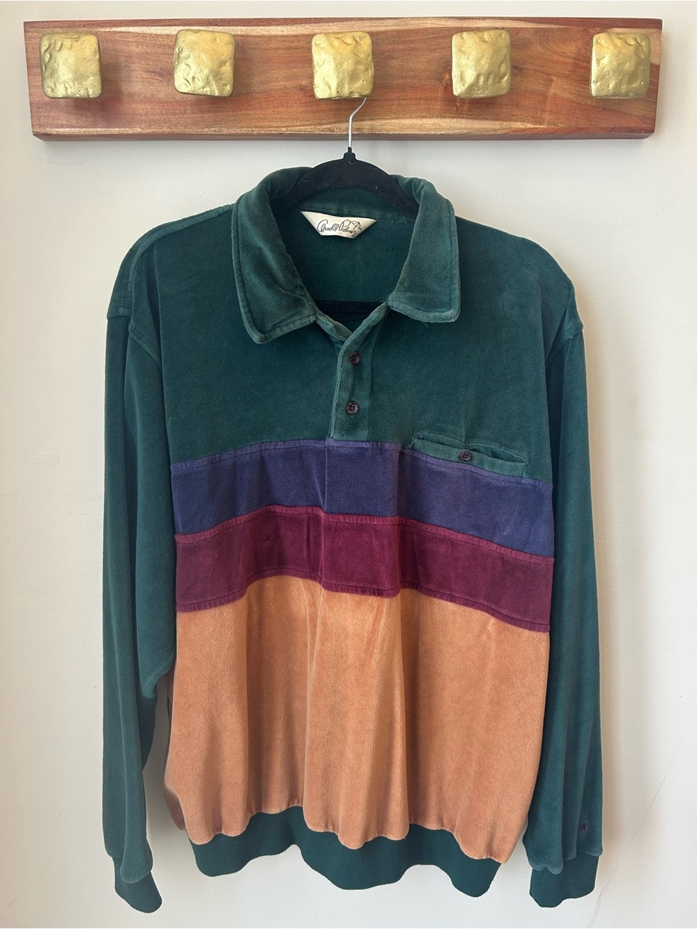 Arnold Palmer Velour Colorblock Polo Sweatshirt Vintage 90s Golfcore